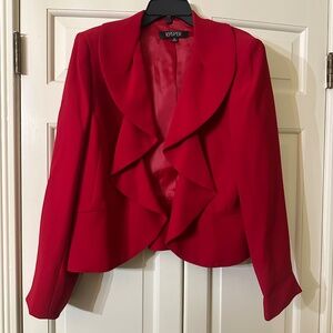 Kasper Suit Set Red Maxi Dress & Ruffle Open Faced Jacket, Size 16